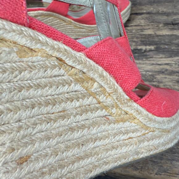 Michael Kors Coral Canvas Espadrille Wedge Sandals Women’s 8M Gold Zip Platform - Picture 9 of 13